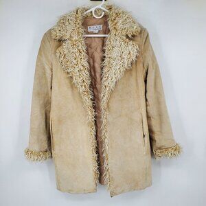 Vintage Real Comfort Tan Suede Leather Penny Lane Winter Jacket and Hat Medium
